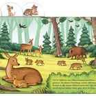 Tief im Wald bei den Wildschweinen und Rehen wurden auch Tierkinder geboren. Illustration mit Tieren im Wald.