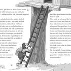 Seite mit Text über Conni, Sara und Lotte. Illustration zeigt ein Mädchen auf einer Leiter zu einem Baumhaus.