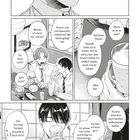 Zwei Personen in einem Restaurant, Essen und Getränke. Dialog über Besuch und Einweihungsgeschenk. Japanische Manga-Illustration.