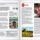 Texte erwähnen einzigartige Unterkünfte in London, Tipps für Hostels, B&Bs, Aparthotels und Privatanmietungen sowie Viertelhinweise. Links ein rot-blauer Unterkunftskostenvergleich, rechts ein Mann mit Würsten.