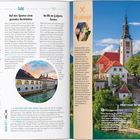 Texte: „Den Schlossberg erklimmen“, „Na zdravje!“, „Praktische Informationen“. Links Textpassagen und ein rundes Foto, rechts Kirchenansicht.