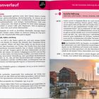 "B Tourenverlauf. Start Klaipėda. Kurische Nehrung, Halbe Insel, volle Freude – Dünen, Strände, Haff und Meer."  
Unten ein Foto mit Hafen und alten Gebäuden, abends.