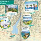 „5 PERFEKTE TAGE AM GARDASEE“, eine Karte mit Fotos von Orten: Trentino, Monte Baldo, Westküste, Ledro.