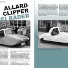 Allard Clipper: Drei Räder. Zweitaktmotor mit 346 ccm. Glasfaser-Karosserie, Sitzbank für drei. Foto zeigt Menschen um das Auto.