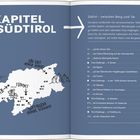 "1. KAPITEL IN SÜDTIROL" steht links groß über einer stilisierten Karte von Südtirol, umrahmt von Texten.
