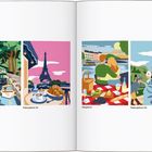 Text: Malergebnis 17, 18, 19, 20. Vier Illustrationen: Kanal mit Boot, Eiffelturm und Frühstück, Paar am Wasser, historisches Gebäude.