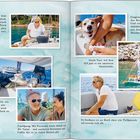 Texte: Grillen auf dem Achterdeck. Hunde-Taxi: Auf dem SUP zur Gassirunde. Bilder von Menschen und Tieren auf einem Boot.