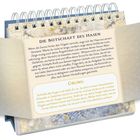 Ein Tischkalender zeigt "Die Botschaft des Hasen" mit einem Text über Mut und Vertrauen sowie eine "Übung" zur Entspannung.