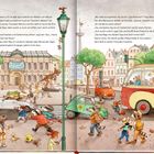 Text: "Rätselhafte Objekte aus aller Welt", "Extraausgabe", "Unser Gold ist sicher!"

Illustration: Tiere in Menschengestalt beleben eine lebendige Stadtstraße.