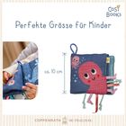 „Mit Liebe erdacht, für Babys gemacht.“ Oben ein Logo mit „CoSi Books“, darunter eine Blume, ein Hase und eine Sonne.