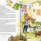 Seite 120: Alfred Fuchs spielt Geige, begleitet von Tieren auf einer Gartenbank; darüber schwebt Wäsche auf der Leine.