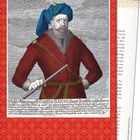 Illustration: Ein Mann in rotem Gewand mit Pelzbesatz und blauem Turban hält ein Schwert. Darunter ein erklärender Text.