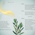 Fünfter Akt, erste Szene. Text von Oberon und Titania. Illustration mit goldenen Lichtern und roten Blumenblättern. Seitenzahlen 148, 149.