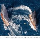 Links unten die Zahl 6, darunter Kalender von 1 bis 30, darüber zwei Segelboote auf blauem Meer, mit Wellenlinien.