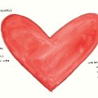 Links und rechts steht ein Text über Liebe. In der Mitte ist ein großes, rotes, gemaltes Herz.