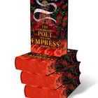 "SHEN TAO, THE POET EMPRESS, Eine Ballade von Liebe und Tod, Roman." Rotes Buchcover mit Blumen und dekorativen Elementen.