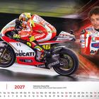 JUNI 2027, Kalender mit Rennmotorrad; Fahrer Nummer 46 in Ducati-Kleidung, dynamische Szene.