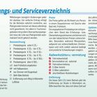 Überschrift: Übernachtungs- und Serviceverzeichnis. Kategorien: Hotel, Hostel, Pension etc. Preise, Kennzeichnung und Radwerkstätten erwähnt.