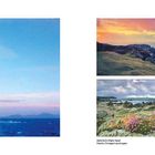 Seite links: Malin Head. Rechts: Donegal Landscapes. Felsküste, grüne Felder, bunte Blumen und rotes Gebüsch am Wasser.