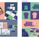 Links Text: „Raum für große Ideen.“ Rechts Text: „Wissensträger.“ Farben: Lila, Grün, Blau; T-Shirts, Taschen, Helme.