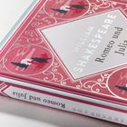 „William Shakespeare, Romeo und Julia“ steht auf einem dekorativen, rosa Buchcover mit ornamentalem Muster.