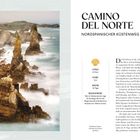 "CAMINO DEL NORTE NORDSPANISCHER KÜSTENWEG. LÄNGE: 815 km, START: Irún, DAUER: 34 Tage."  
Zerklüftete Küstenlandschaft.