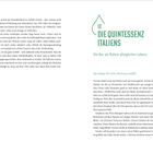 Seite 62 hat fortlaufenden Text. Seite 63 beginnt mit der Überschrift „12 Die Quintessenz Italiens“. Darunter: „Die Bar als Bühne alltäglichen Lebens“. Darunter in Grün: „Zeit: mittags, Ort: Cento, Stimmung: verblüfft“. Text folgt darunter.