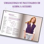 "Strickanleitungen mit Paillettengarnen für Kleidung & Accessoires. Patentweste. Frau trägt lila Weste, weiße Bluse."