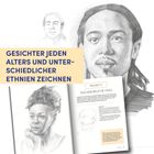 "GESICHTER JEDEN ALTERS UND UNTERSCHIEDLICHER ETHNIEN ZEICHNEN" steht über Zeichnungen von Gesichtern und Anleitung.