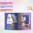 Bunt illustrierte florale Motive, Affirmationen "START BEFORE YOU FEEL READY". Frau mit Blumen und floralem Stillleben.