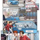Text aus Sprechblasen: Dialog zwischen Peter und Tante May. Peter steigt aus einem blauen Auto aus, fröhliche Stimmung.