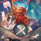 CLANG als Soundeffekt. Illustration mit einer Frau, die Seile schwingt, Kaninchen, Feuerfigur und einer Taucherin zeigt.