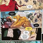 "Setzt. Bleibt. Brave Avengers. Und Graviton, du parierst nicht." Viele Helden stehen einem roten Charakter gegenüber. Comic-Stil.