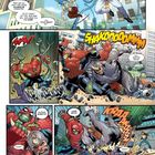 Illustration eines Kampfes zwischen Spiderman, einem Mann mit Tentakeln und einem Gegner mit Horn. Lautstarke Actionszenen.