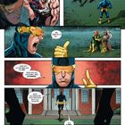 Illustration von mehreren Superhelden in bunten Kostümen, die entschlossen wirken. Dialoge über Einheit und Gemeinschaft.