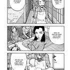 Drei Manga-Panels: Gespräch zwischen Personen in einem traditionellen Haus; jemand unter einer Decke versteckt.