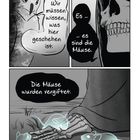 Comic-Stil: Eine Eule sagt, „Wir müssen wissen, was hier geschehen ist.“ Eine Gestalt erwähnt Mäuse, die vergiftet wurden.