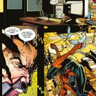 Texte: Mann telefoniert und schwitzt. Spiderman schwingt durch die Stadt. Büro mit Computer und schönem Stadtbild.