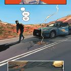 Text: „Es tut mir leid. Es tut mir so leid.“ Illustration: Ein Mann und ein Polizeiwagen in Wüstenlandschaft, Sheriff-Abzeichen.