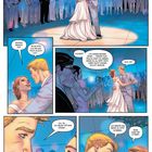 Eine Comic-Szene zeigt ein Paar, das auf einer Hochzeit tanzt, umgeben von Gästen. Dialoge handeln von Glück und Versprechen.
