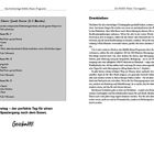 "Fitness-Snack-Pausen (3-7 Minuten)" mit drei Übungen, die Fett verbrennen. Rechts Titel: "Dranbleiben" mit Erklärungen.