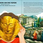"Gedenken an die Toten. Mykenische Kultur ca. 1550-1500 v. Chr., Mykene, Griechenland. Illustration einer goldenen Totenmaske."