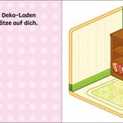 Text: In diesem schöne Deko-Laden warten viele Schätze auf dich.  
Illustration: Ein Raum mit Regal und bunten Ordnern.