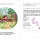 Texte: Lia wohnte mit ihrer Großmutter... Schülerin, aber sie wusste... Bild links: Illustration eines Hauses im Wald.