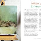 "Raum der Erinnerung" steht in stilisierter Schrift. Links ein Gemälde mit Rinde auf grünlichem Hintergrund. Rechts steht ein ausführlicher Text über Erinnerungen.