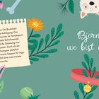 "Im kleinen Ort Brunhhed herrschte Aufregung: Das Sommerturnier im Hundesport lockte viele Teilnehmende an, und die Stimmung war ausgelassen. Doch als ein alter Champion plötzlich verschwand, begann für Inga und Olof eine unerwartete Spurensuche."

Rechts: "Björn, wo bist du?".

Illustration: Blumen, Hund mit Halsband.