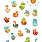 "Finde das richtige Drachenbaby und kreise es ein!" Illustrationen von bunten Drachenbabys in unterschiedlich gefärbten Eiern.