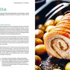 "Porchetta. Der italienische Bratenklassiker. Zutaten: Schweinebauch, Olivenöl, Chili. Zubereitung: 3,5–4 Stunden."