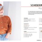 Text: "SCHIEBERMÜTZE" und Anleitungen zur Stoffwahl und Stoffverbrauch. Links ein Kind in braunem Hemd und gestreifter Mütze.