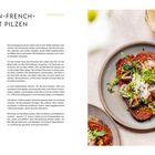 Parmesan-French-Toast mit Pilzen. Rezept links, Bild zeigt Toast mit Pilzen, Radieschen und Rucola auf grauem Teller.